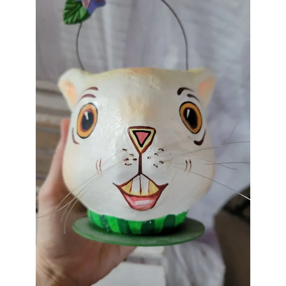 Dept 56 rabbit Easter paper‎ mache bucket trick or treat spring home decor